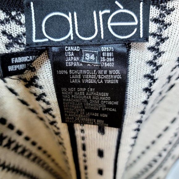 Vintage 80s Laurel by Escada Womens 34 Black Ivory Geo Knit Wool Sweater Vest - Picture 6 of 11